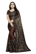 Vamika Brown Lycra Blend Printed Saree | Grocsy