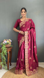 Vastranavya Pink Vichitra Silk Zari with Swarovski Work Ready to Wear Saree | Grocsy