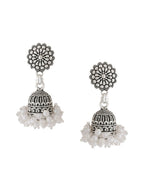 NVR Women Silver Toned Dome Shaped Jhumkas Earrings | Grocsy
