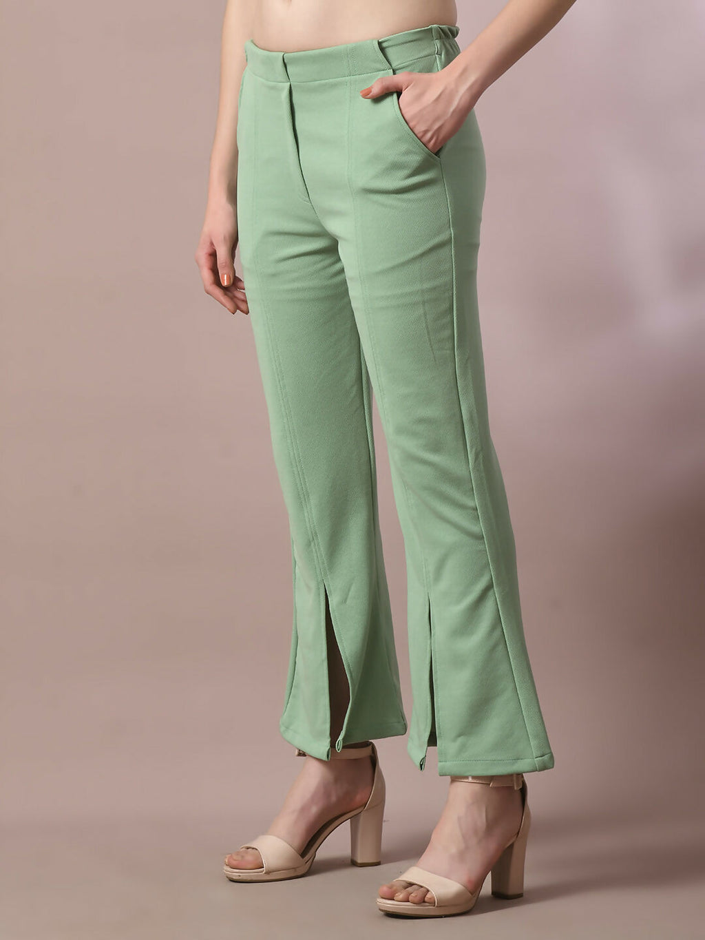 Myshka Women's Sea Green Solid Party Parallel Trousers | Grocsy