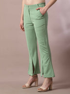 Myshka Women's Sea Green Solid Party Parallel Trousers | Grocsy