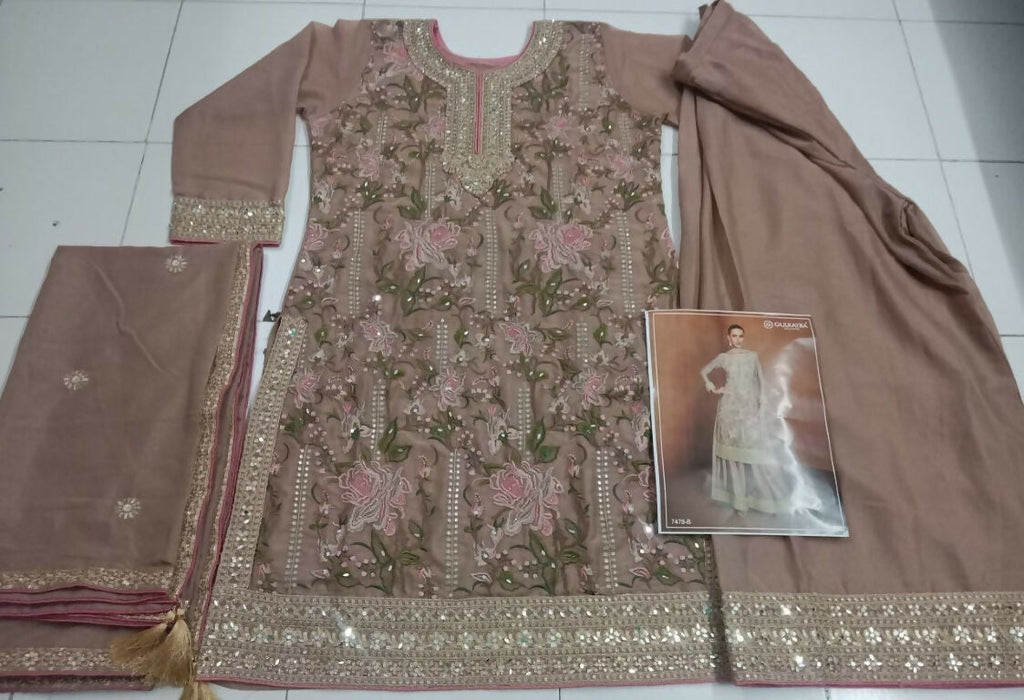 Vastranavya Coral Heavy Star Georgette Embroidered Sequins & Mirror Work Classy Pakistani Palazzo Suit | Grocsy