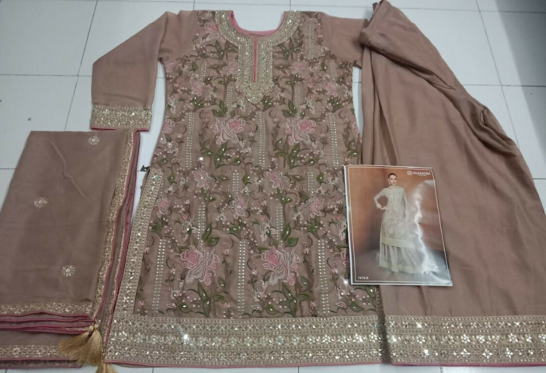 Vastranavya Coral Heavy Star Georgette Embroidered Sequins & Mirror Work Classy Pakistani Palazzo Suit | Grocsy