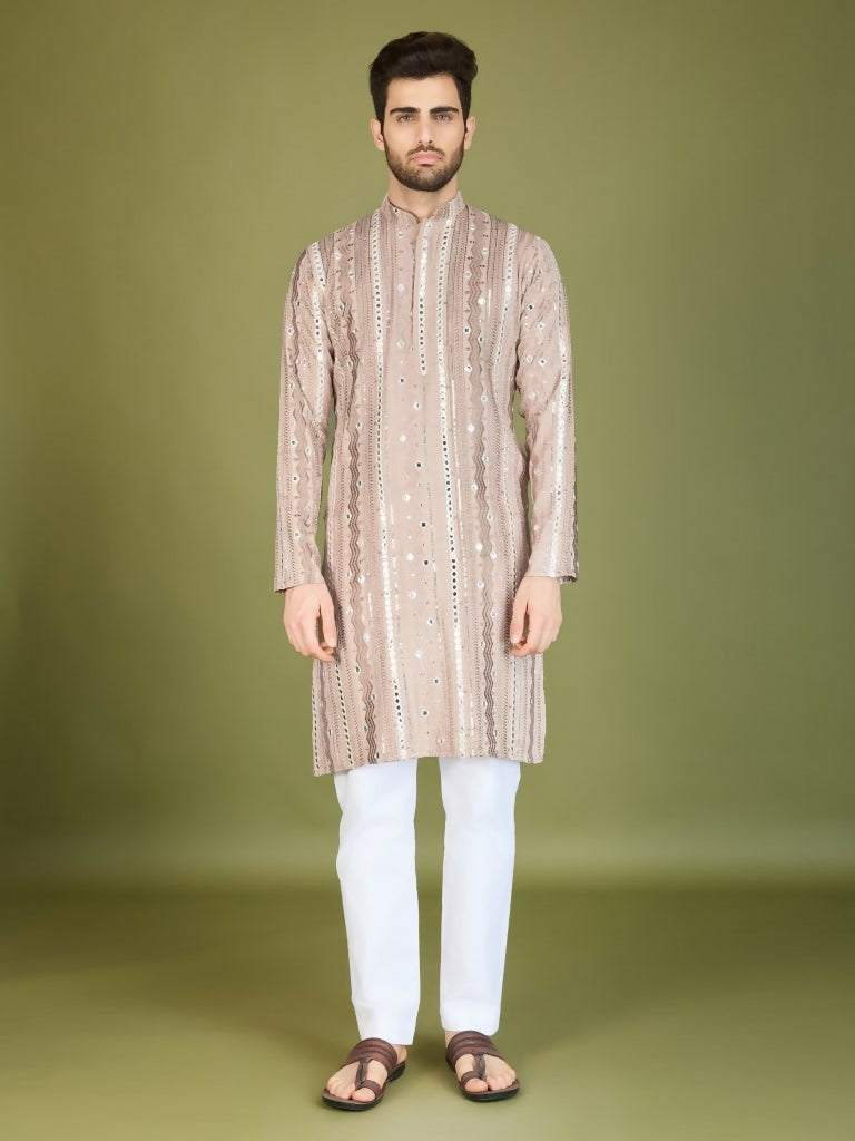Vastranavya Ivory Exclusive Festival Wear Pure Viscose Rayon Sequence & Foil Mirror Heavy Embroidered Work Kurta | Grocsy