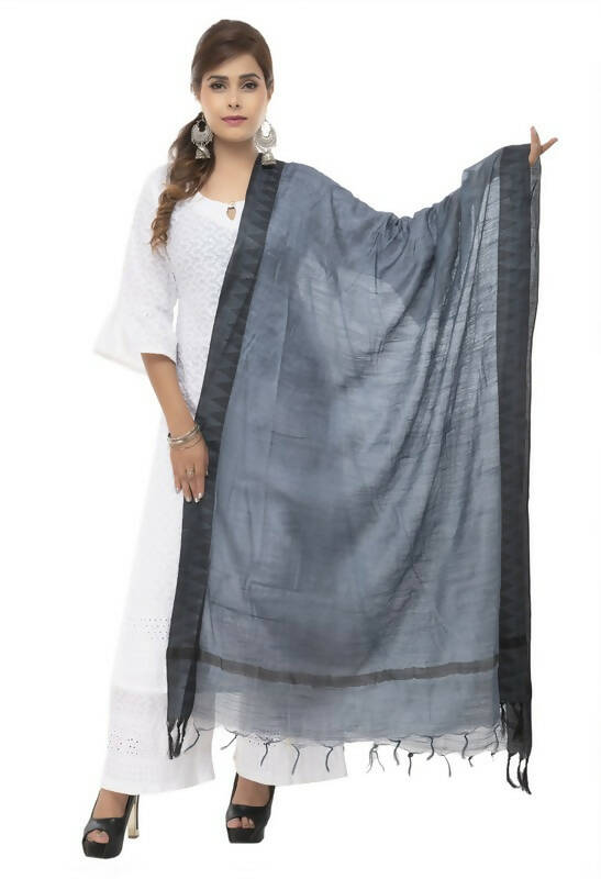 Mominos Fashion Moeza Cotton Black Temple Border Gray Dupatta | Grocsy