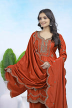 Joban Fashion Maroon Crepe Embroidered Sharara Set | Grocsy