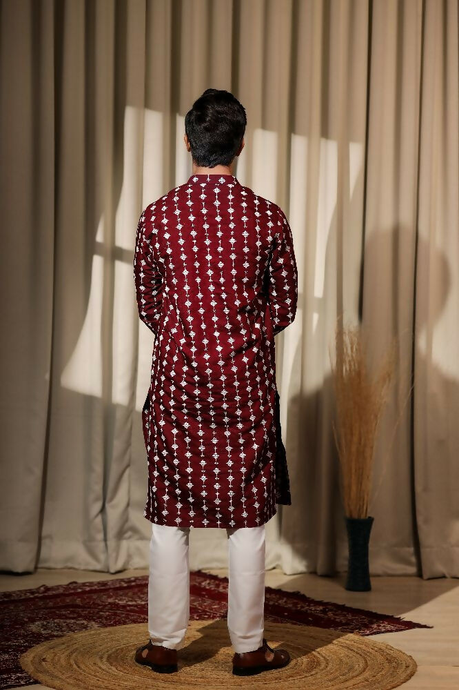 Maroon Viscose Designer Embroidery Work Kurta Set - Mahotsav | Grocsy
