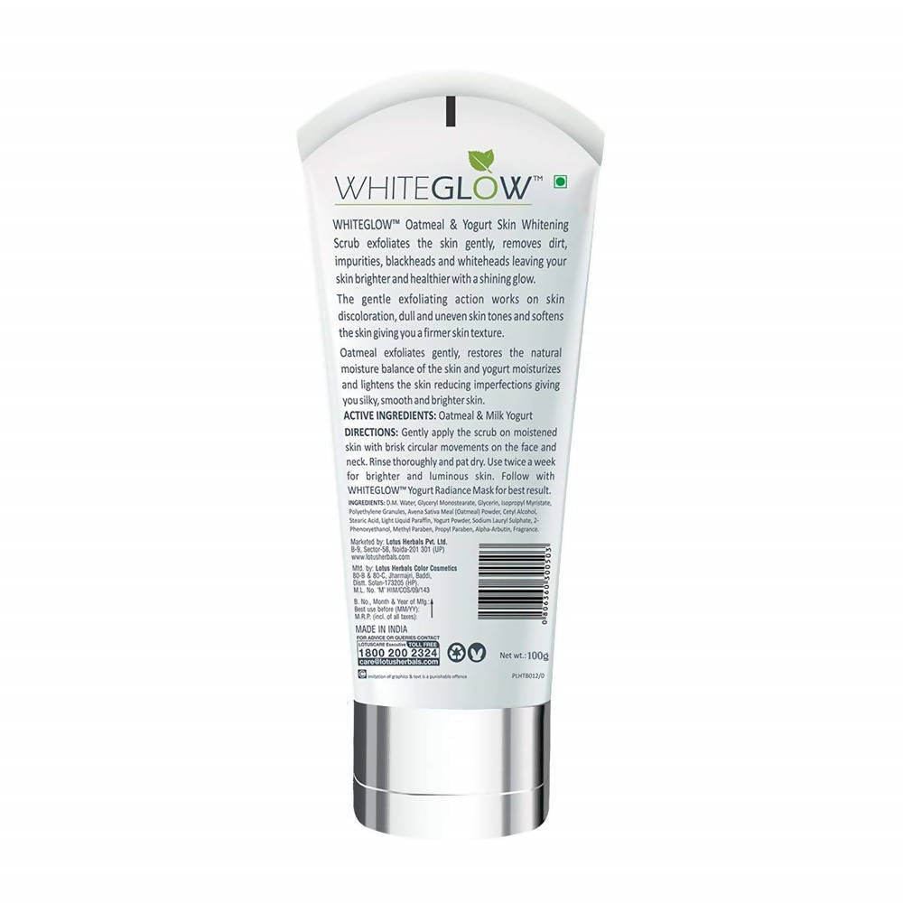 Lotus Herbals White Glow Oatmeal And Yogurt Skin Whitening Scrub | Grocsy