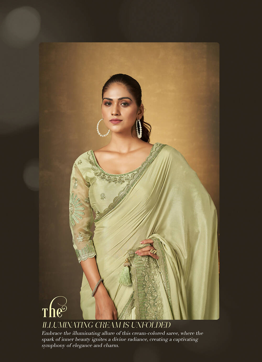 Green Chinon Chiffon Thread Work Embroidered with Swaroski Work Saree With Unstitched Blouse Piece - Norita Royal Erisha | Grocsy