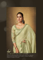 Green Chinon Chiffon Thread Work Embroidered with Swaroski Work Saree With Unstitched Blouse Piece - Norita Royal Erisha | Grocsy