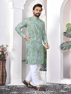Anaita Sea Green Digital Printed Work Cotton Straight Kurta | Grocsy