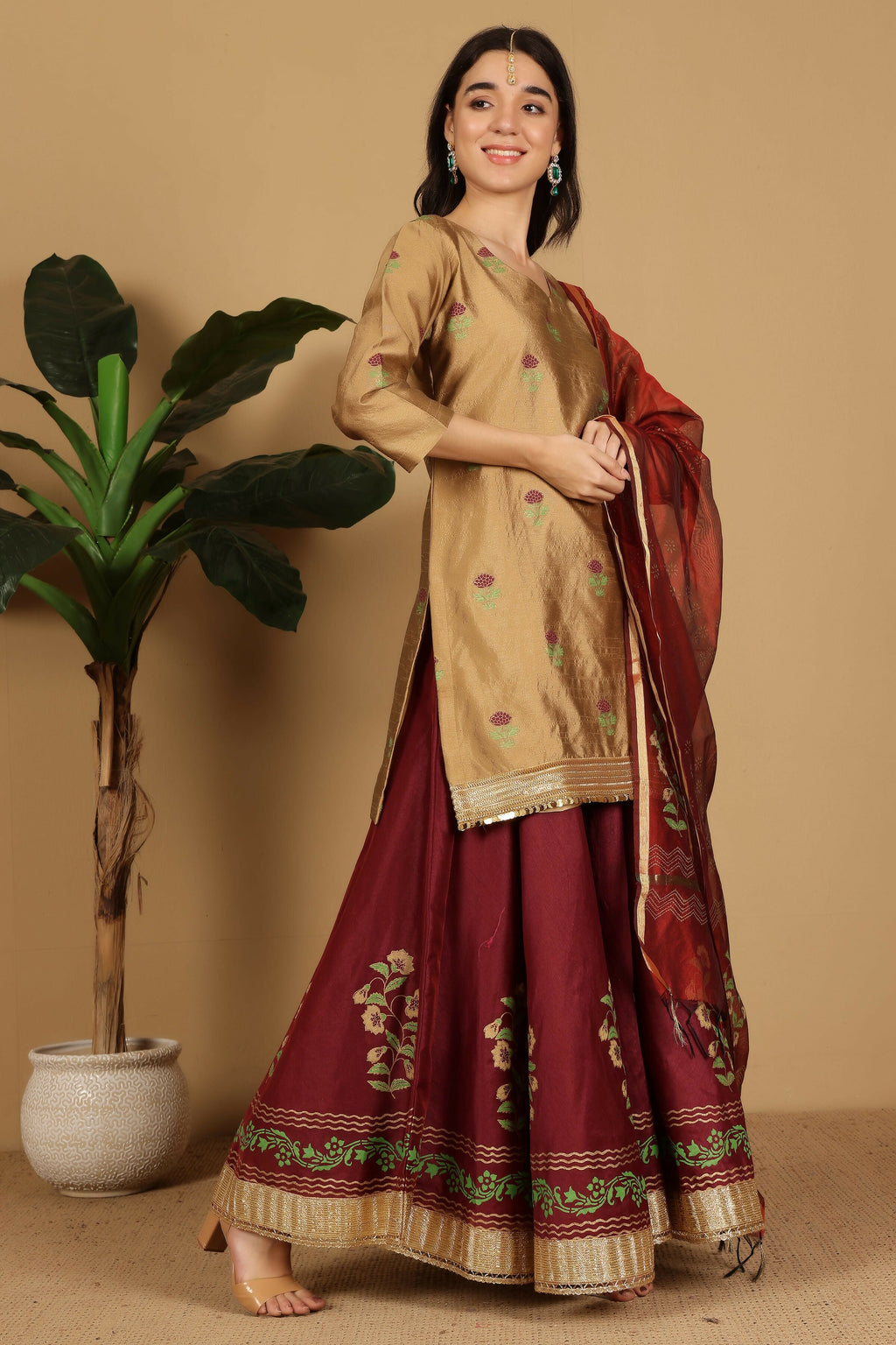 Joban Fashion Beige Silk Lehenga Set | Grocsy