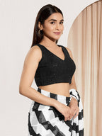 Joban Fashion Black Sequin Padded Blouse With V Neck Sleeveless | Grocsy