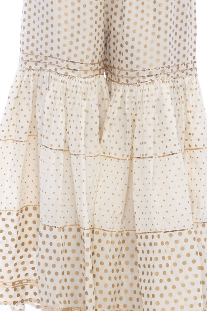 Mominos Fashion Trendy Cotton Off White Gold Print With Gota Sharara | Grocsy