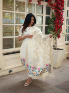 The52 White Women's Beautiful Viscose Jacquard Fabric Printed Work Straight Kurta Pant and Dupatta Set | Grocsy