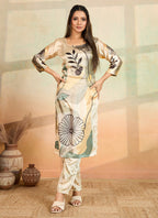 Prazu Fashion Beige Printed Cotton Reyon Kurta Pant Set | Grocsy