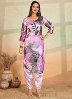 Prazu Fashion Baby Pink Printed Cotton Reyon Kurta Pant Set | Grocsy