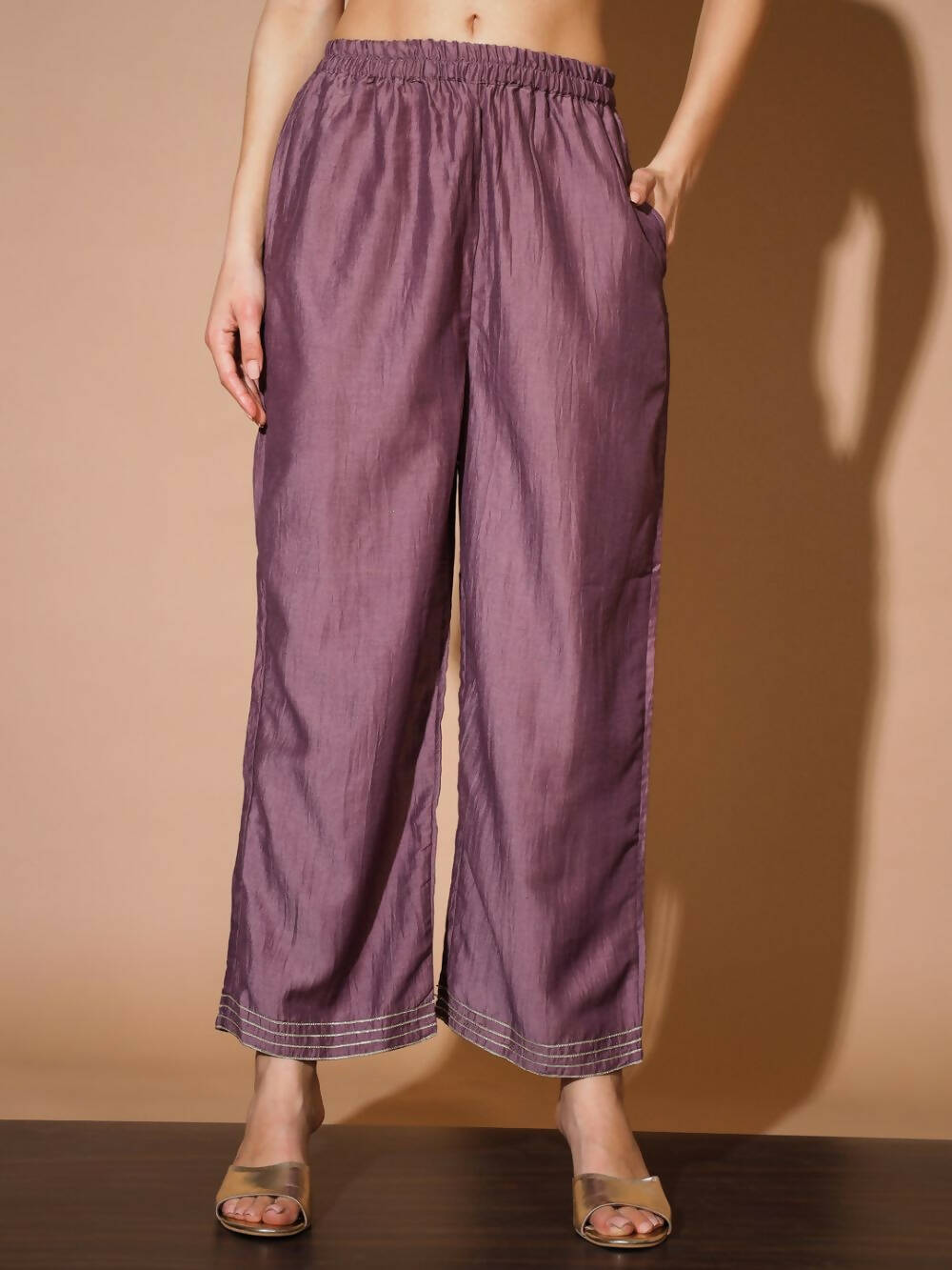 Myshka Women Mauve Solid Kurta & Palazzos With Dupatta | Grocsy