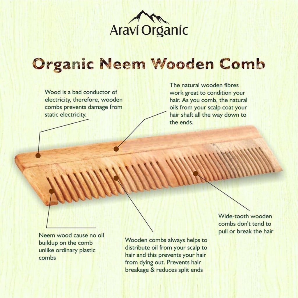 Aravi Organic Neem Wood Comb Fine and Wide Tooth | Grocsy