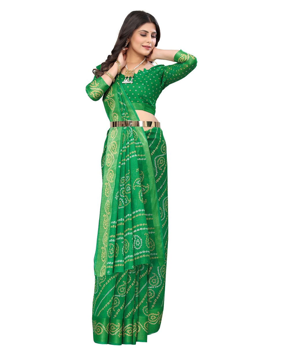 Vamika Linen Jari Border Green Bollywood Style Saree | Grocsy