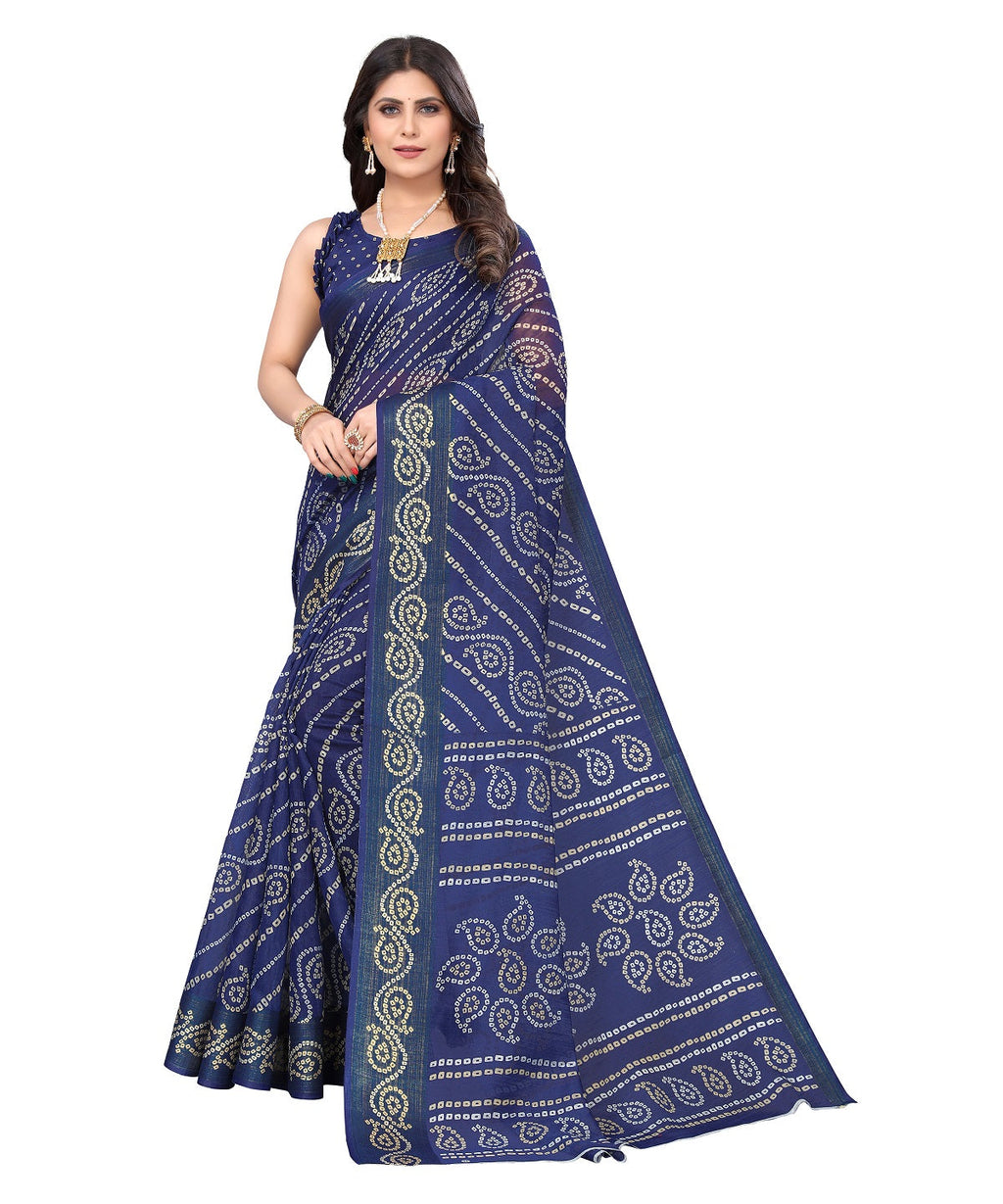 Vamika Linen Jari Border Navy Bollywood Style Saree | Grocsy