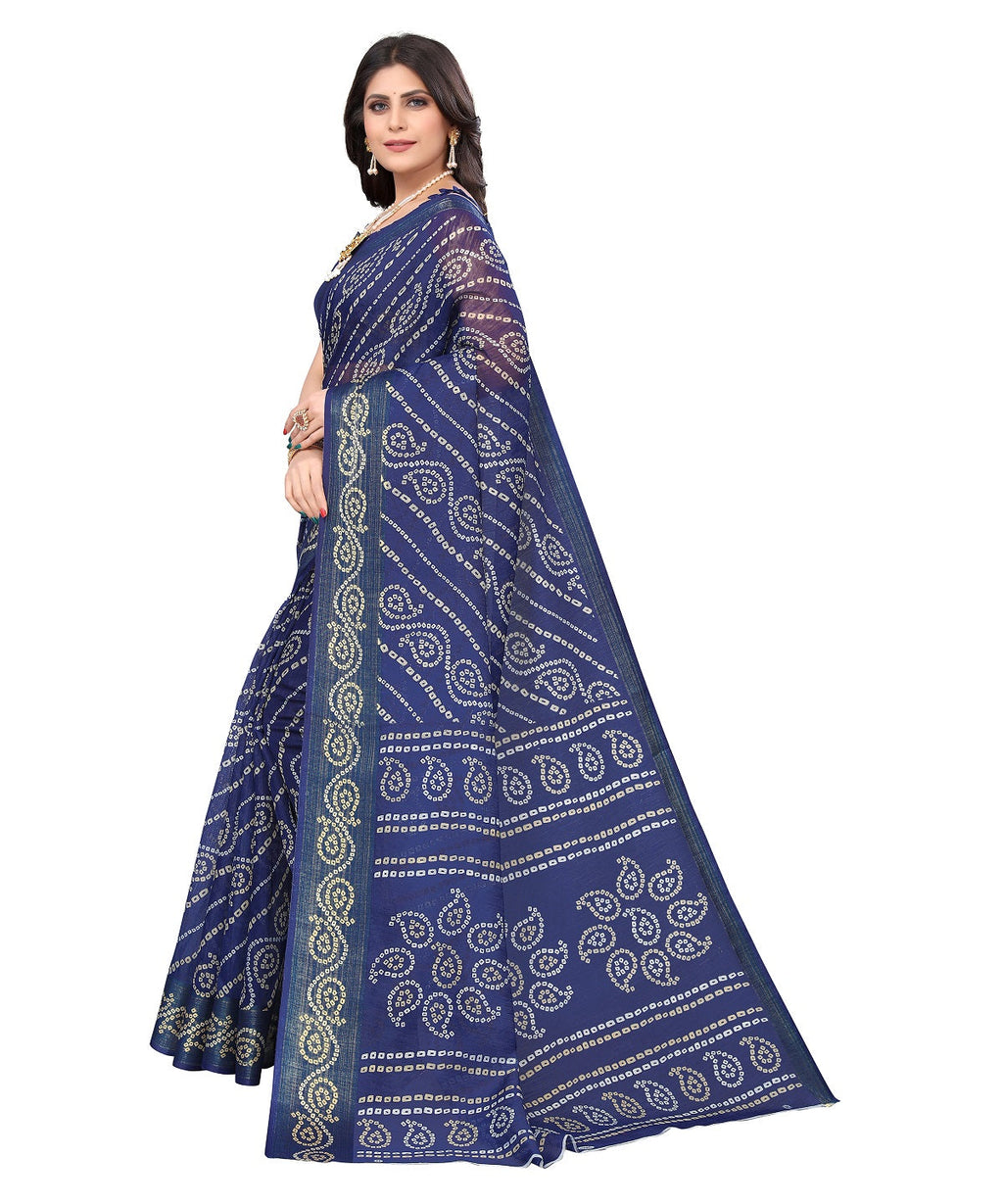 Vamika Linen Jari Border Navy Bollywood Style Saree | Grocsy