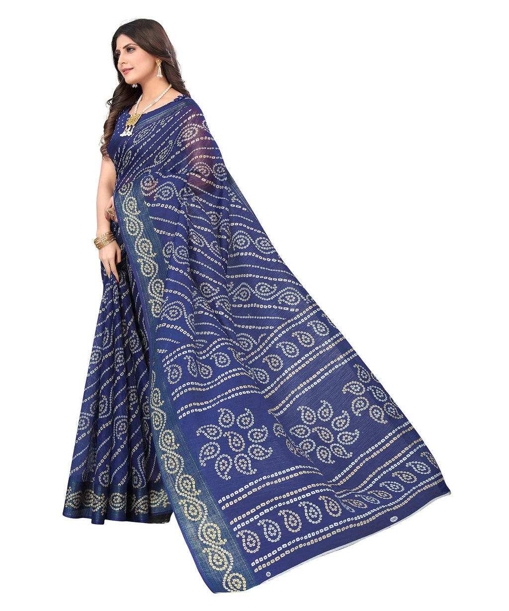 Vamika Linen Jari Border Navy Bollywood Style Saree | Grocsy