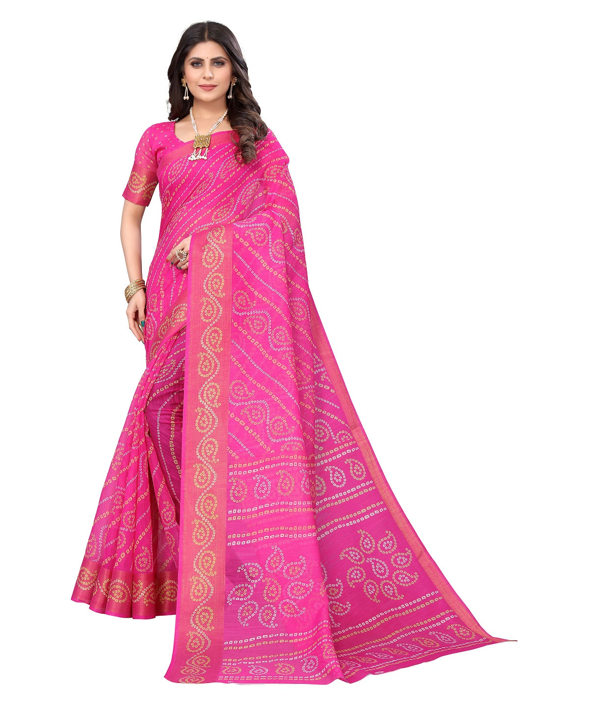 Vamika Linen Jari Border Pink Bollywood Style Saree | Grocsy