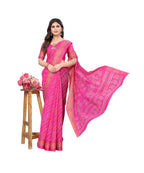 Vamika Linen Jari Border Pink Bollywood Style Saree | Grocsy