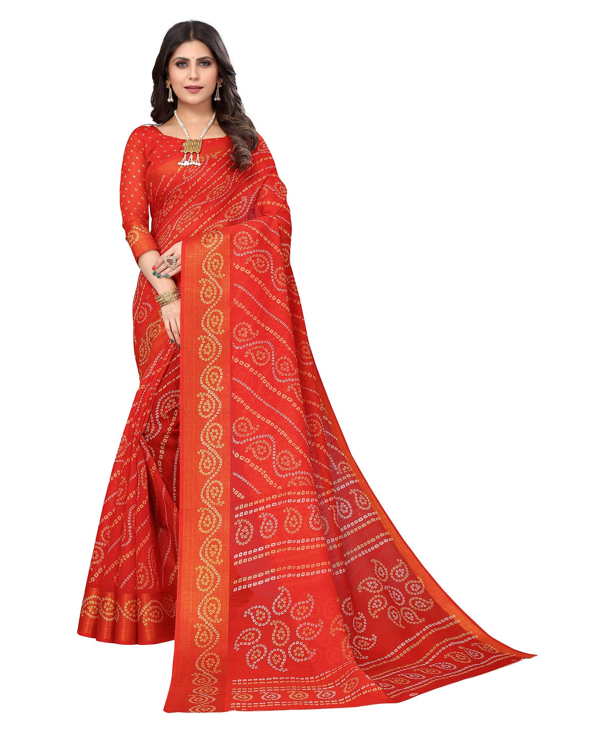 Vamika Linen Jari Border Red Bollywood Style Saree | Grocsy