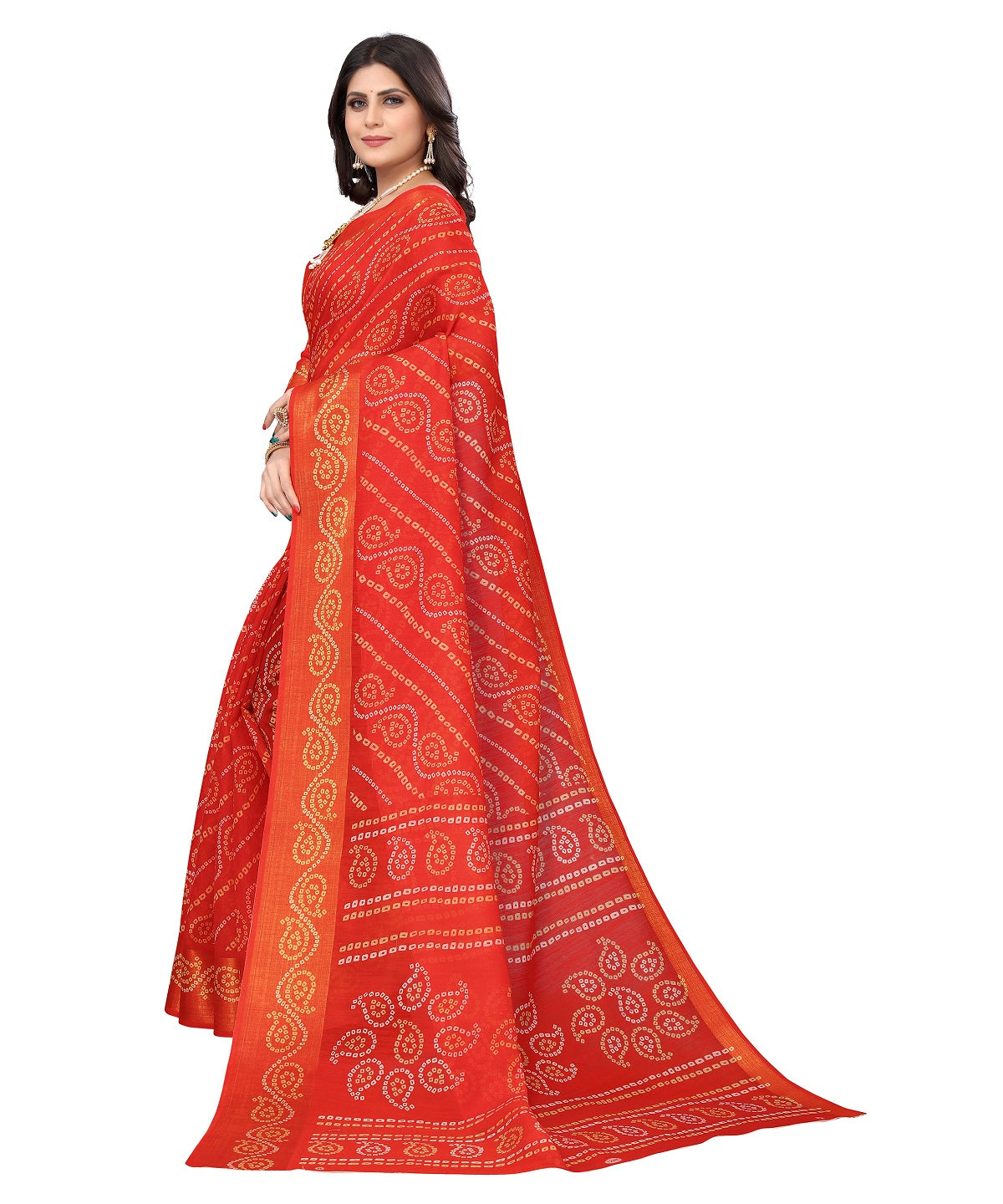 Vamika Linen Jari Border Red Bollywood Style Saree | Grocsy