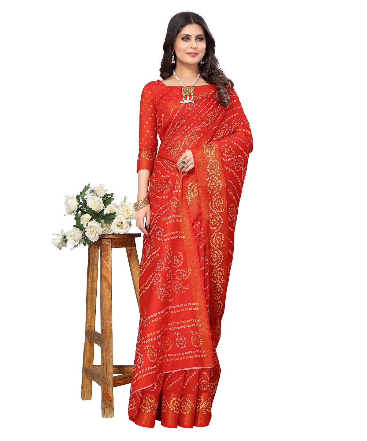 Vamika Linen Jari Border Red Bollywood Style Saree | Grocsy