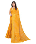 Vamika Linen Jari Border Yellow Bollywood Style Saree | Grocsy