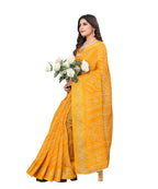 Vamika Linen Jari Border Yellow Bollywood Style Saree | Grocsy