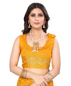 Vamika Linen Jari Border Yellow Bollywood Style Saree | Grocsy