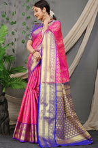 Jyoti Fashion Women's Pink Kanjivaram Silk Zari Woven Saree with Blouse | Grocsy