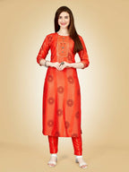 Jyoti Fashion Women's Orange Viscose Rayon Embroidered Kurta Pant Set | Grocsy