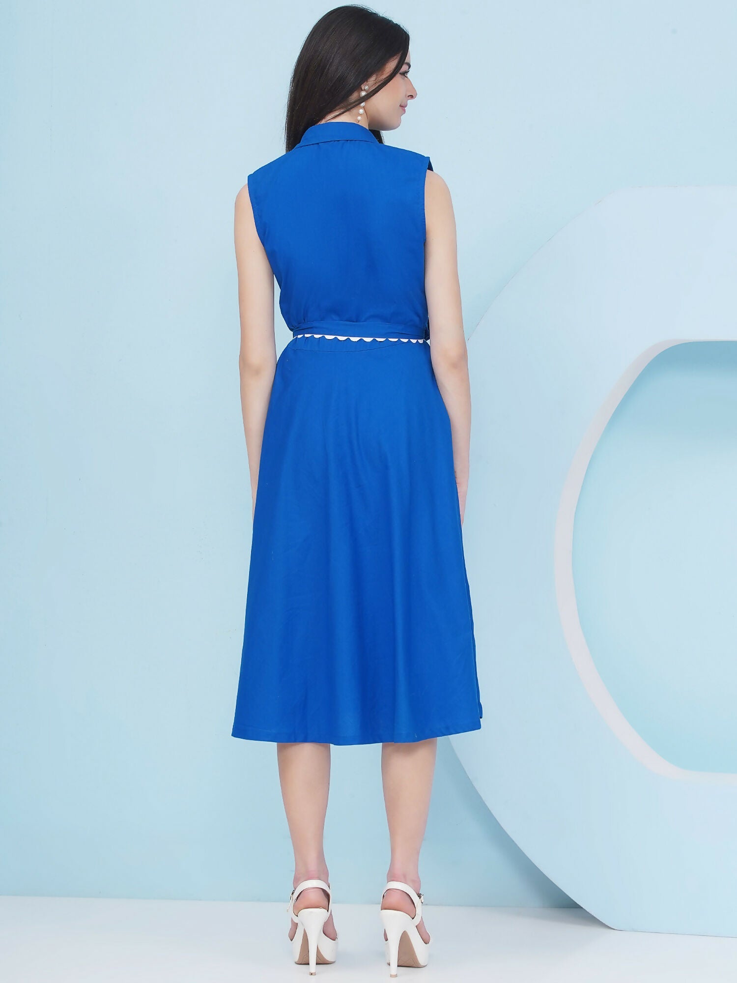 Joban Fashion Royal Blue Dress with Belt | Grocsy