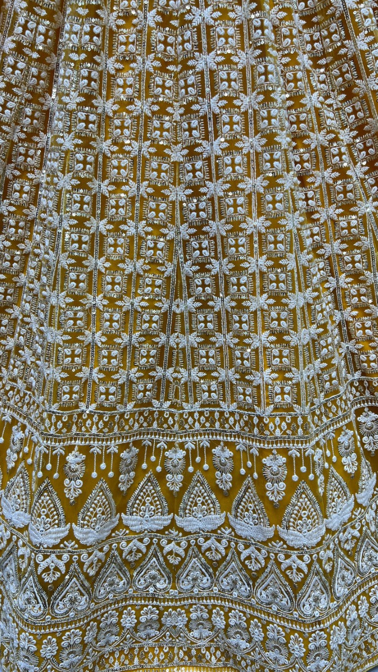 Jyoti Fashion Women's Yellow Bridal Net Fancy Sequins with Multi Thread Embroidered Wedding Lehenga Choli | Grocsy