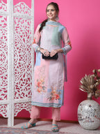 Jyoti Fashion Women's Multicolor Cotton Geometric Digital Print with Jari & Crystal Kurta with Trouser & Dupatta | Grocsy