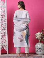 Jyoti Fashion Women's Beige Cotton Geometric Digital Print with Jari & Crystal Kurta with Trouser & Dupatta | Grocsy