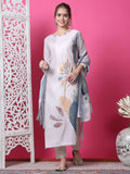 Jyoti Fashion Women's Beige Cotton Geometric Digital Print with Jari & Crystal Kurta with Trouser & Dupatta | Grocsy