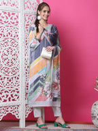 Jyoti Fashion Women's Multicolor Cotton Geometric Digital Print with Jari & Crystal Kurta with Trouser & Dupatta | Grocsy