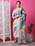 Jyoti Fashion Women's Multicolor Cotton Geometric Digital Print with Jari & Crystal Kurta with Trouser & Dupatta | Grocsy