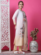 Jyoti Fashion Women's Multicolor Cotton Geometric Digital Print with Jari & Crystal Kurta with Trouser & Dupatta | Grocsy
