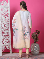 Jyoti Fashion Women's Multicolor Cotton Geometric Digital Print with Jari & Crystal Kurta with Trouser & Dupatta | Grocsy