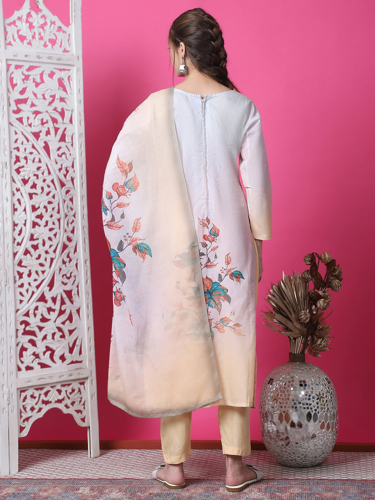 Jyoti Fashion Women's Multicolor Cotton Geometric Digital Print with Jari & Crystal Kurta with Trouser & Dupatta | Grocsy