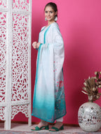 Jyoti Fashion Women's Multicolor Cotton Geometric Digital Print with Jari & Crystal Kurta with Trouser & Dupatta | Grocsy