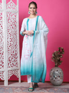 Jyoti Fashion Women's Multicolor Cotton Geometric Digital Print with Jari & Crystal Kurta with Trouser & Dupatta | Grocsy