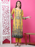 Jyoti Fashion Women's Mustard Cotton Geometric Digital Print with Jari & Crystal Kurta with Trouser & Dupatta | Grocsy